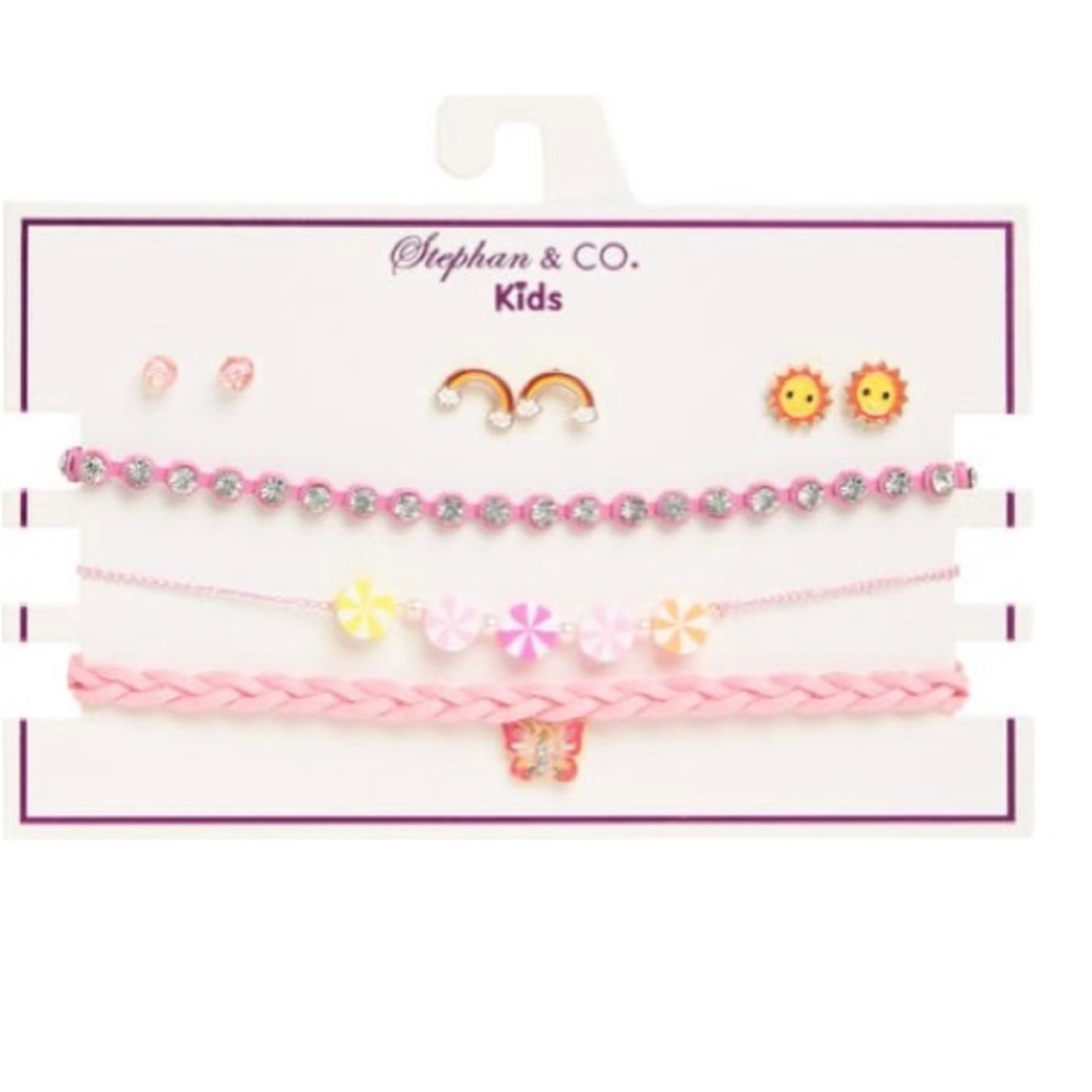NWT Stephan & Co. Kids' Sun & Rainbow Stud Earrings & Choker Necklace Set